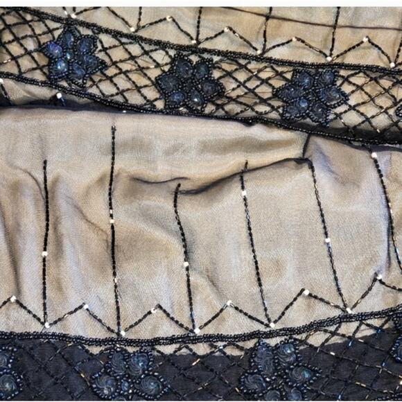 1920s V-neck Sleeveless Layered Beaded Mesh Black Flapper Dress  Size L# 50 - Picture 5 of 6